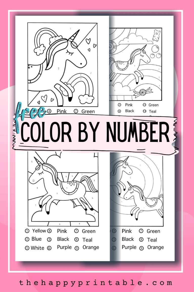 color by number unicorn printables the happy printable