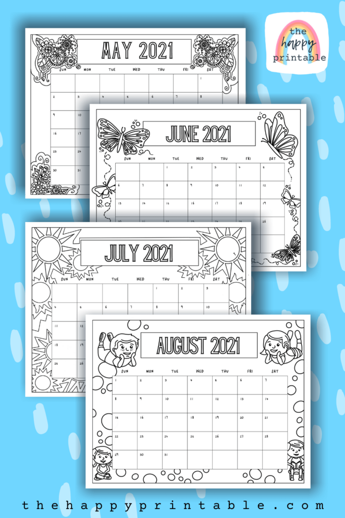 2021 monthly calendar pages for kids to color