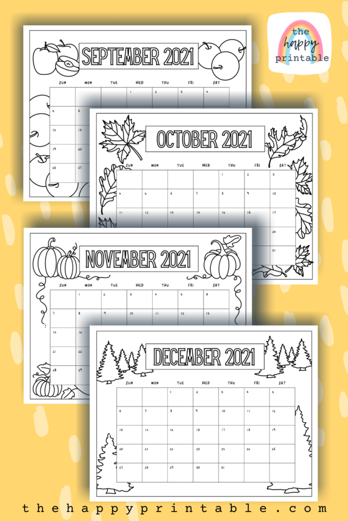 2021 monthly calendar pages for kids to color