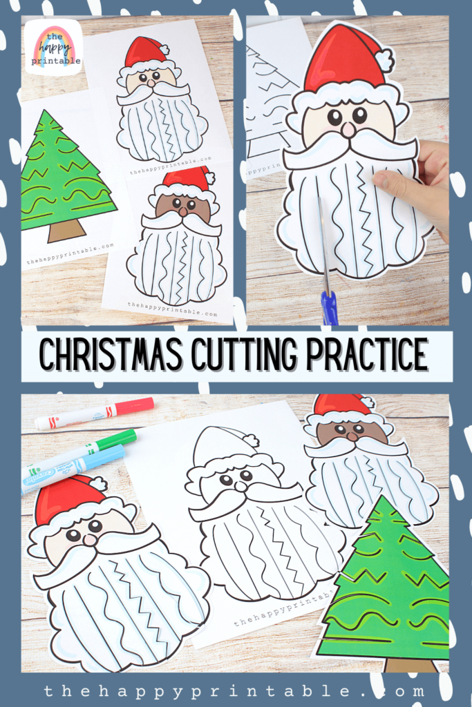 Color and black and white Christmas themed printables to practice cutting skills