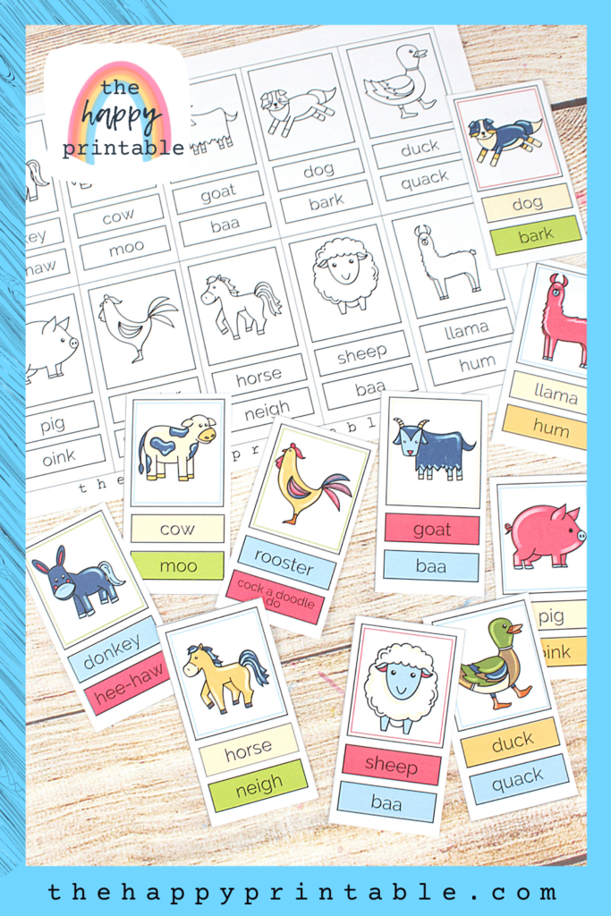 farm animal flashcards for learning animal names and sounds