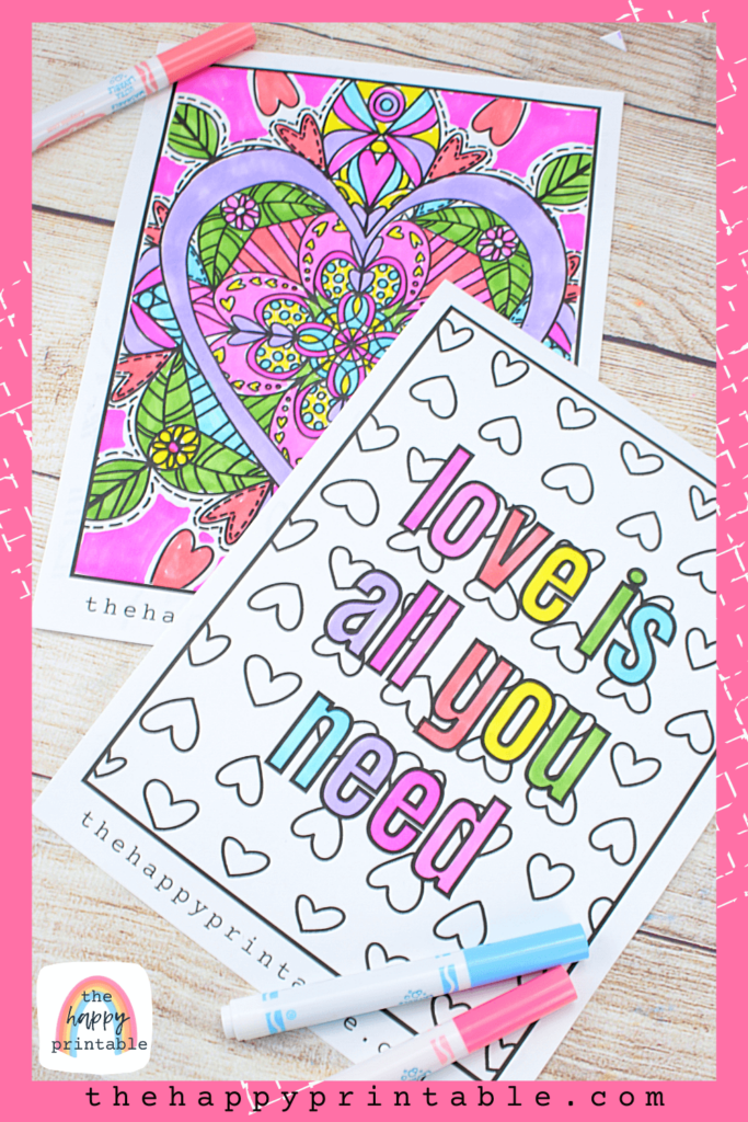 Love is all you need coloring page and heart mandala coloring page
