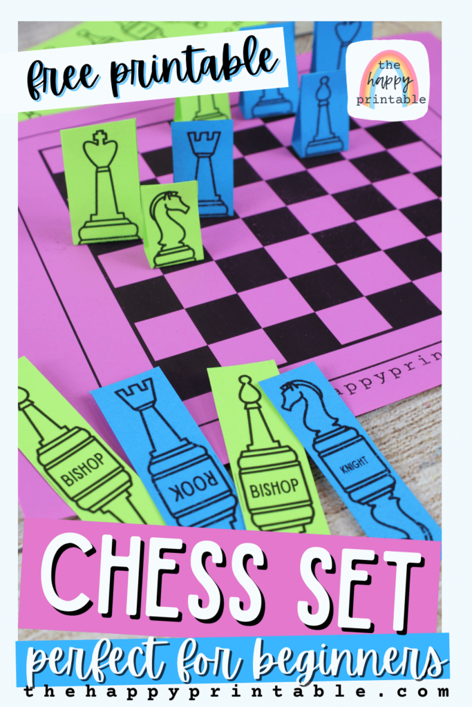 Chess board printable plus printable chess pieces that stand up on their own are free for you to print and use! Perfect for beginners!