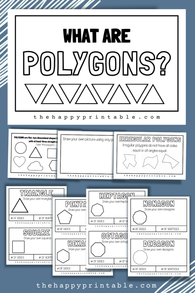 All about polygons book includes twelve pages about different polygon shapes.