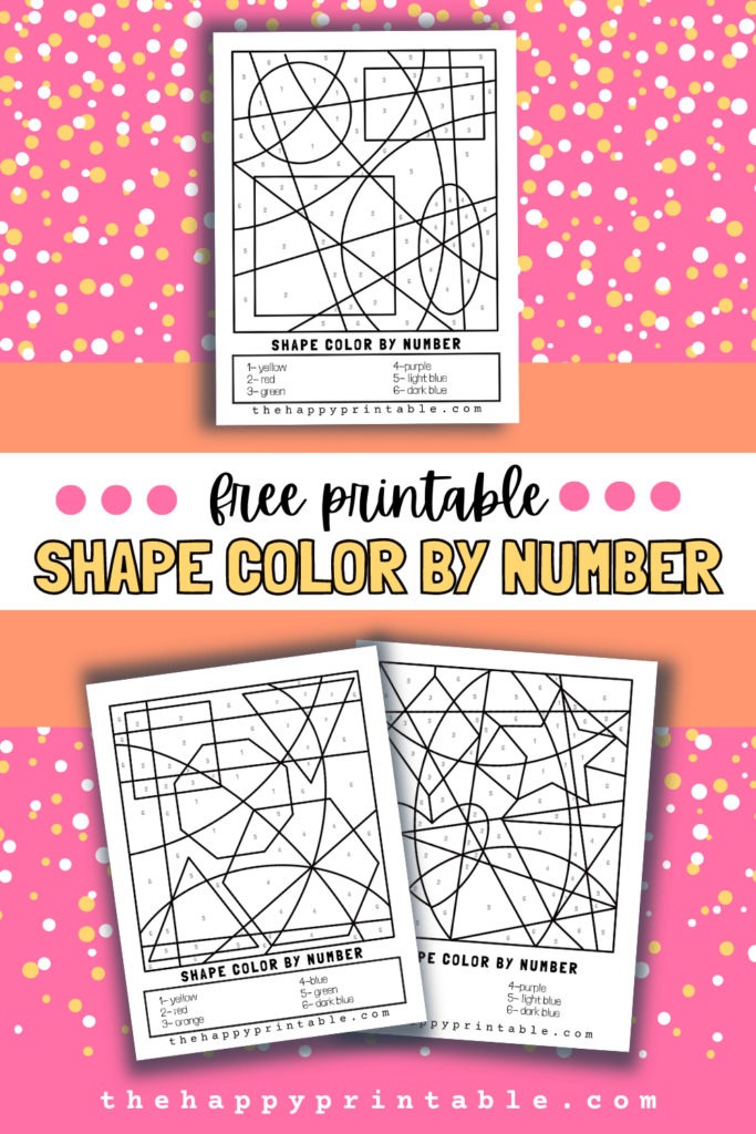 three printable color by number pages that focus on basic shapes