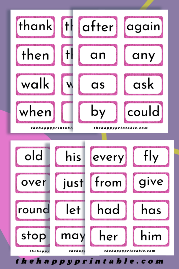 First grade level Dolch sight word flashcards