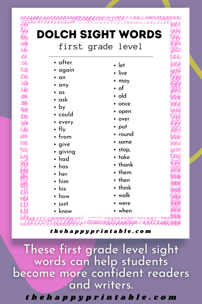 First grade sight word list PDF