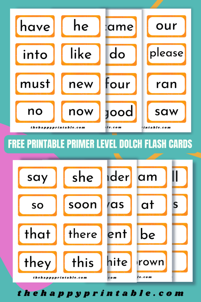 These primer level Dolch sight word flashcards are a useful tool for teachers to help students learn and memorize these important sight words in a fun and engaging way.