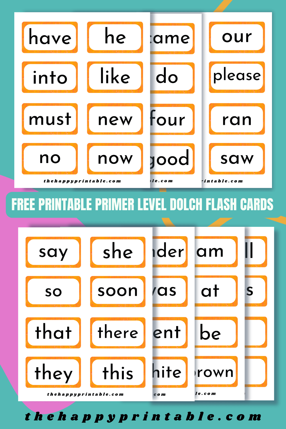 Dolch Primer Sight Word Flashcards | The Happy Printable