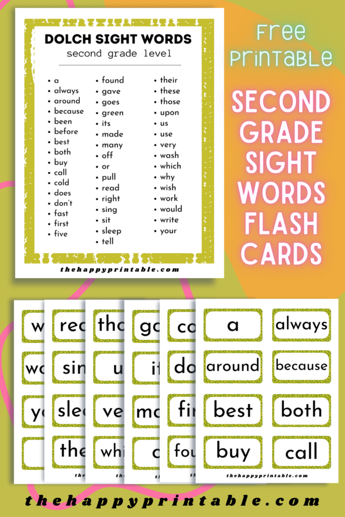 Second grade sight word flashcards and printable sight word list PDF