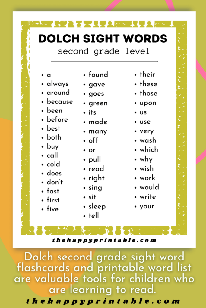 Dolch second grade sight word list PDF