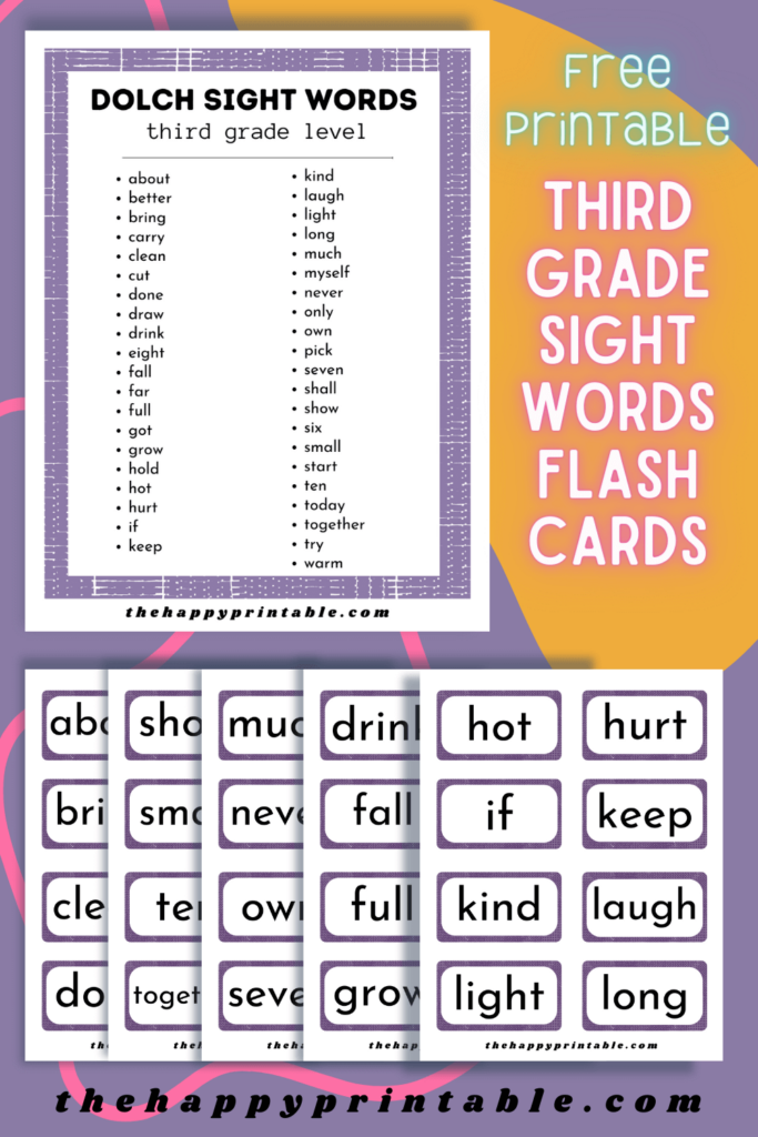 third grade sight words flashcards and word list pdf