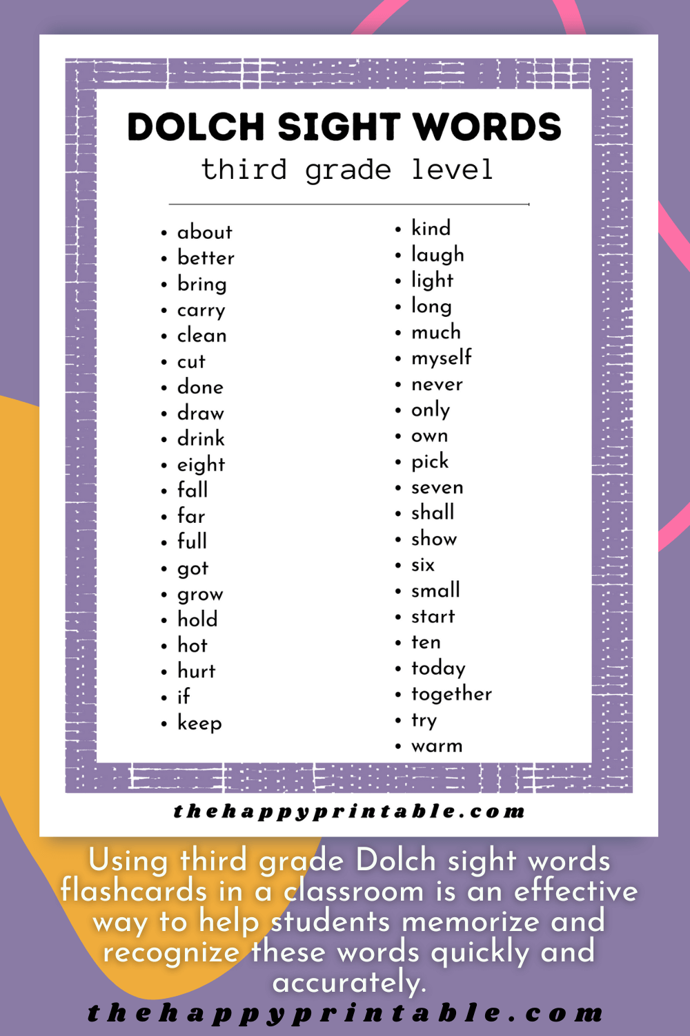 Third Grade Sight Words Flashcards | The Happy Printable