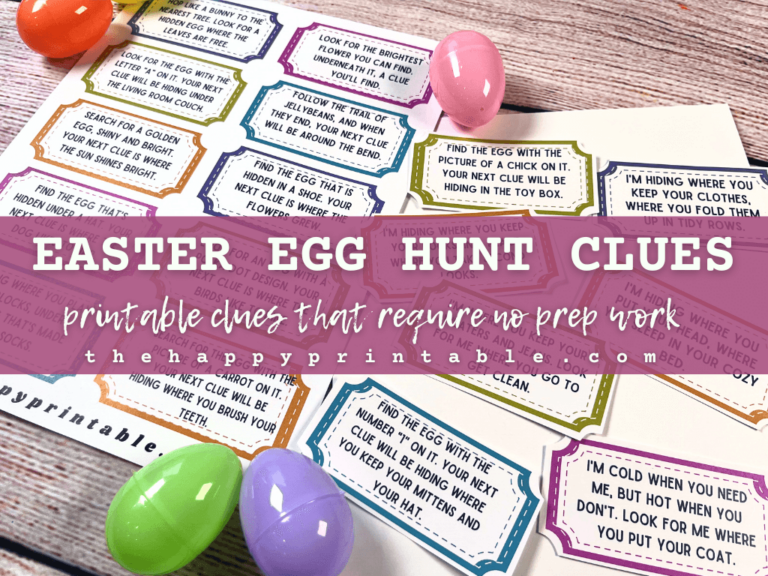 Printable Easter Egg Hunt Clues | The Happy Printable