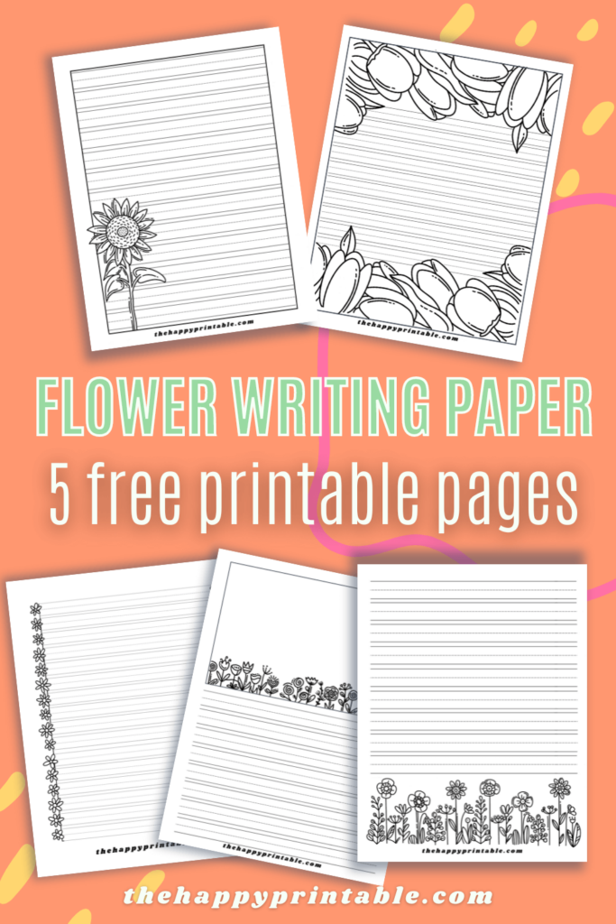 Five pages of hand drawn printable flower writing paper.