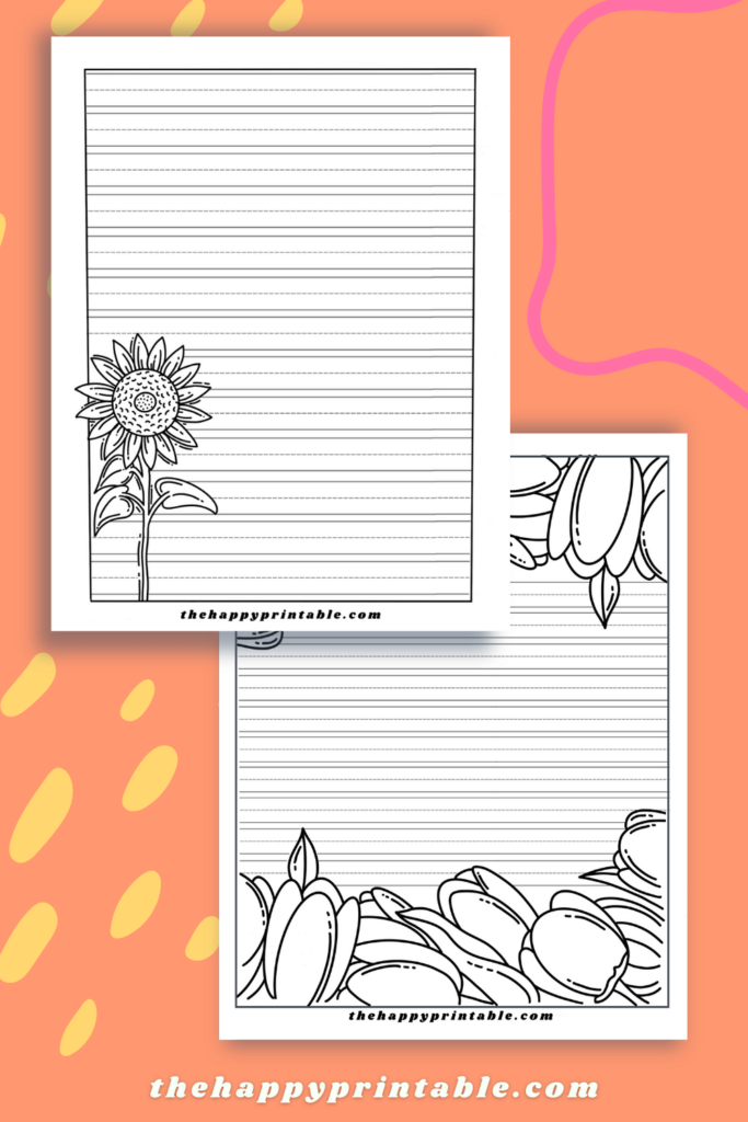 Sunflower and tulip themed writing paper is perfect for creative writing and displays.