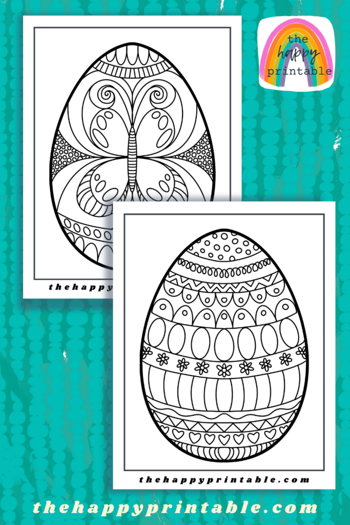 Free printable Easter egg coloring pages features a butterfly design and a traditional pattern.