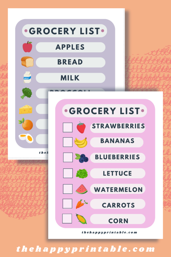 Inspire pretend play with these fun play grocery store lists- free preschool printables!