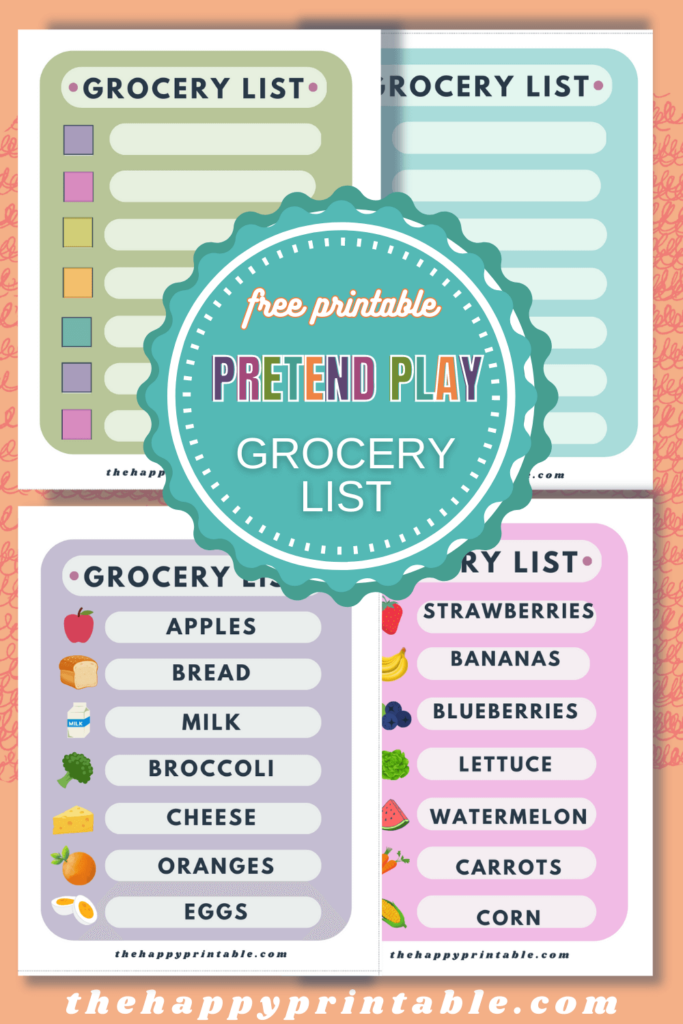 Inspire pretend play with these fun play grocery store lists- free preschool printables!