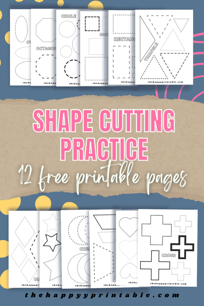 These shapes to cut out include 12 worksheets including ovals, octagons, circles, squares, rectangles, triangles, diamonds, and more.