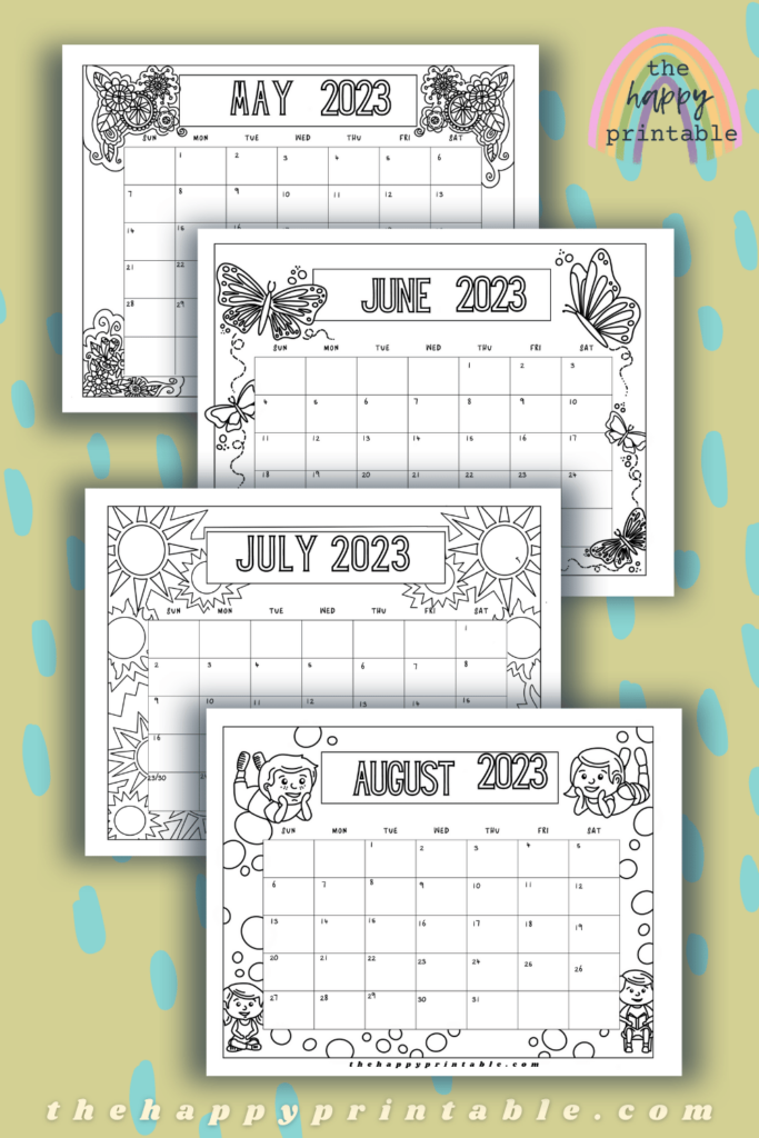 PRINTABLE monthly calendar pages for kids to color