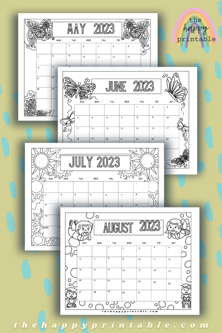 Printable Monthly Calendar to Print & Color | The Happy Printable
