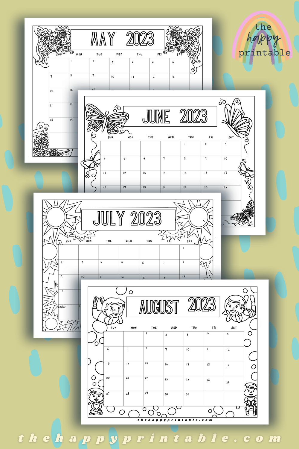 Printable Monthly Calendar to Print & Color | The Happy Printable