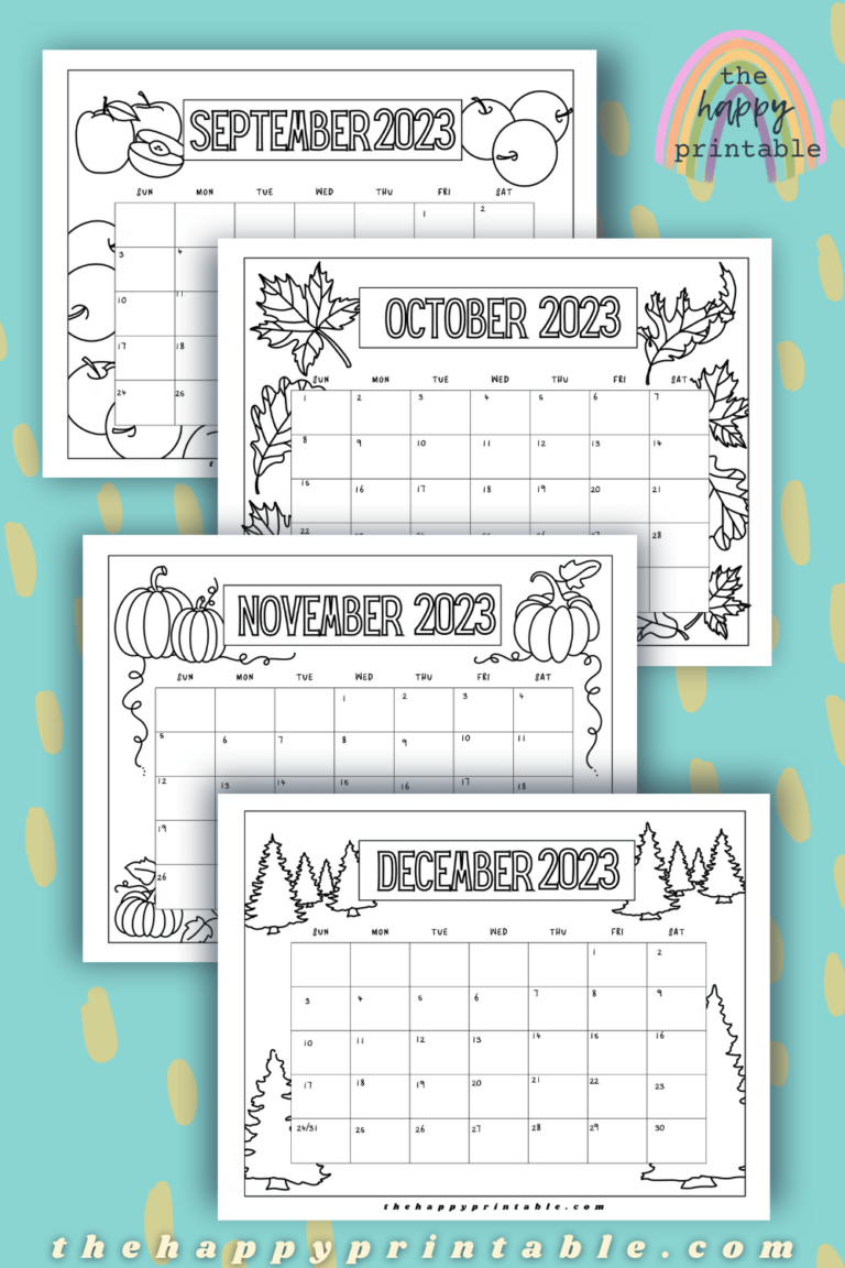 Printable Monthly Calendar to Print & Color | The Happy Printable