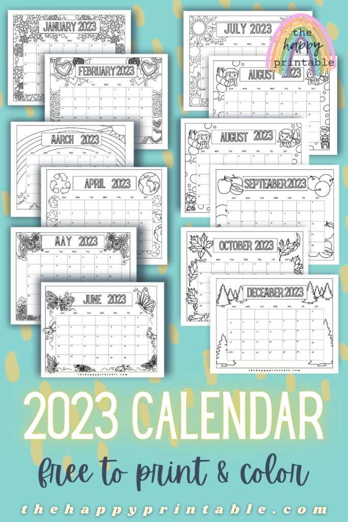 Free printable monthly calendar pages for kids to color