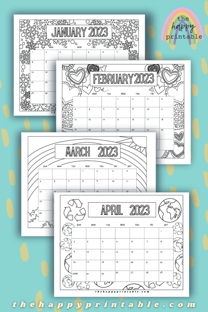 2023 printable monthly calendar pages for kids to color