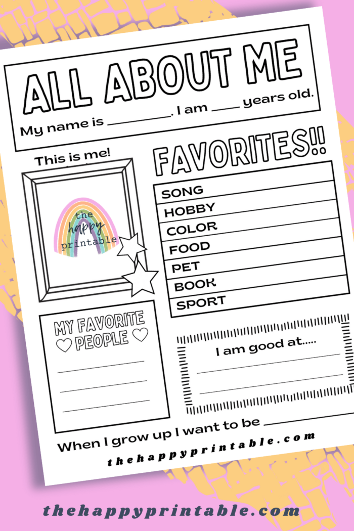 All About Me Printable The Happy Printable All About Me Printable The Happy Printable