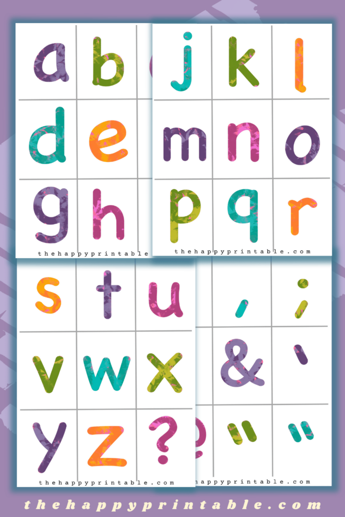 free alphabet flashcards in bright colors lower case