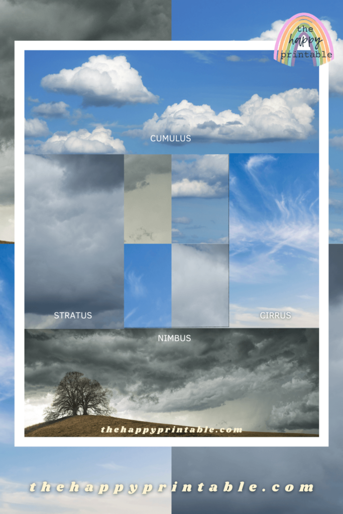 Printable cloud identification tool for kids to use when learning about cloud types