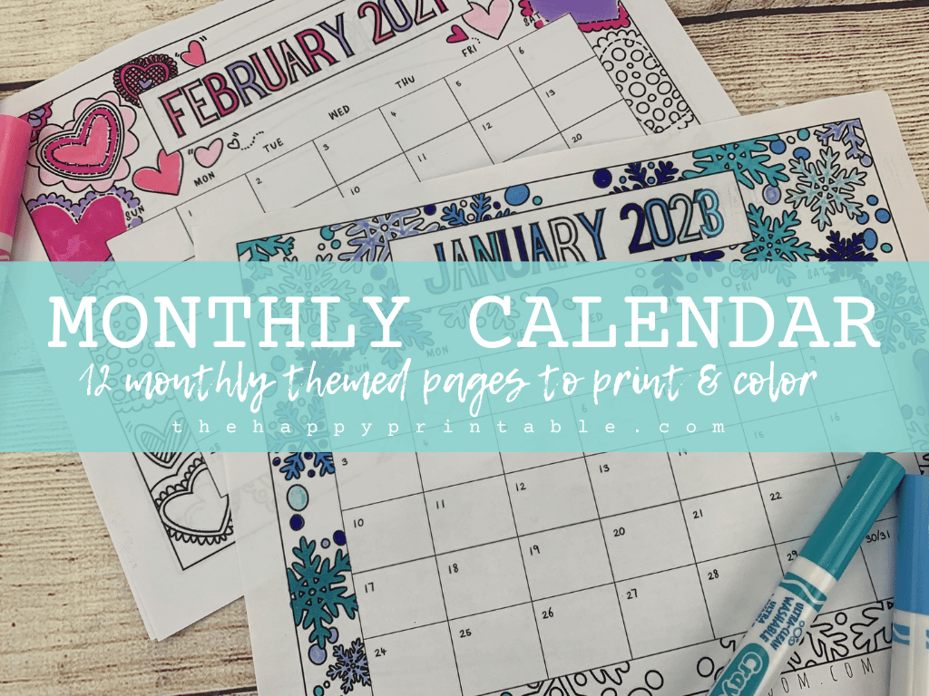 Printable Monthly Calendar to Print & Color The Happy Printable