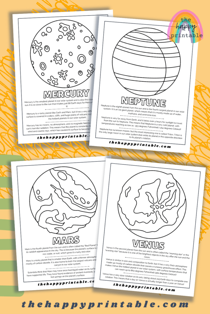 Choose from a Mercury coloring page, Neptune coloring page, Mars coloring page, and a Neptune coloring page
