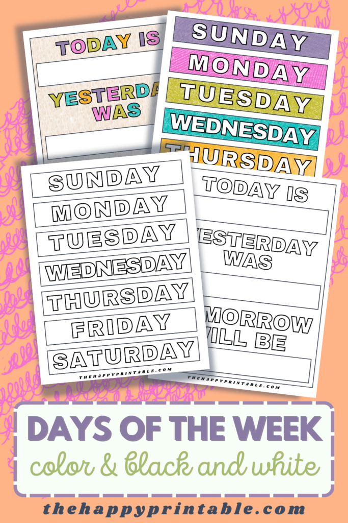 Full color and black and white days of the week printable perfect for display and teaching!