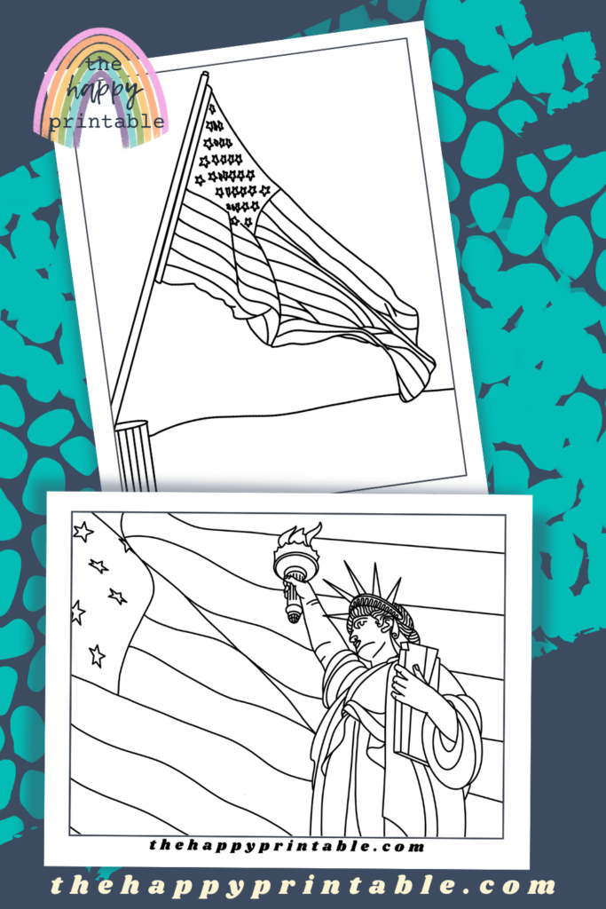 United Stated flag coloring pages and a Statue of Liberty coloring page are yours to print and color for free.