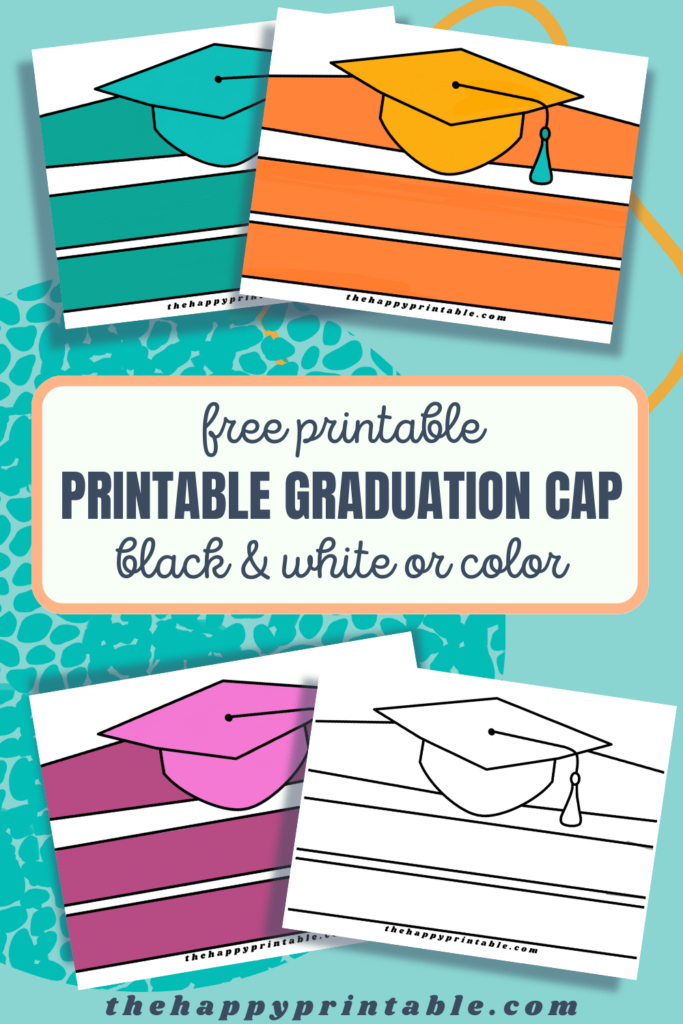 A set of four printable graduation caps including three colors and a black and white version- perfect for preschool graduation or kindergarten graduation!