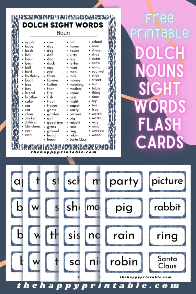 
These Dolch noun list flashcards include a collection of common, important words that are the names of people, places, things, and animals, helping young kids recognize and understand them more easily in reading and communication.