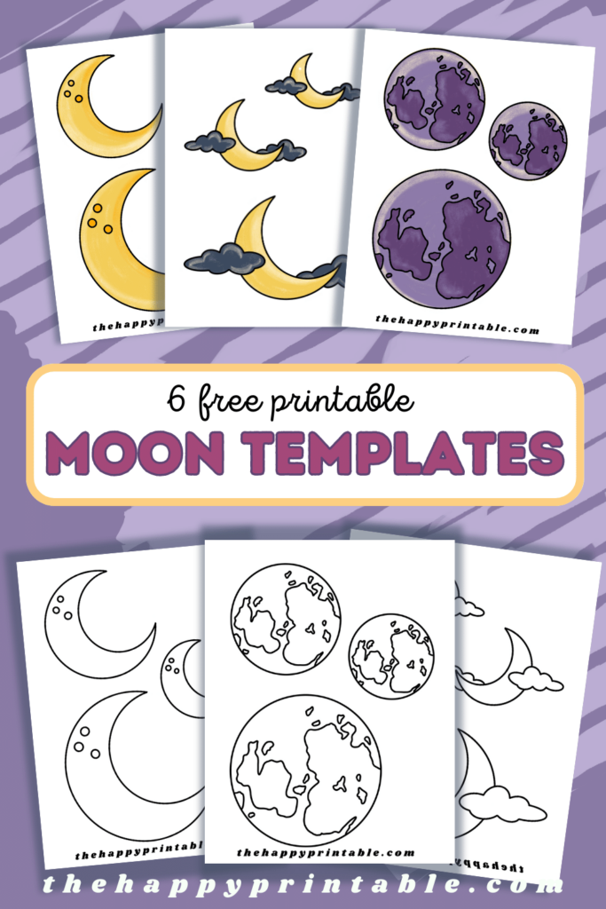 Six free printable moon templates, full color moon templates and black and white moon templates.