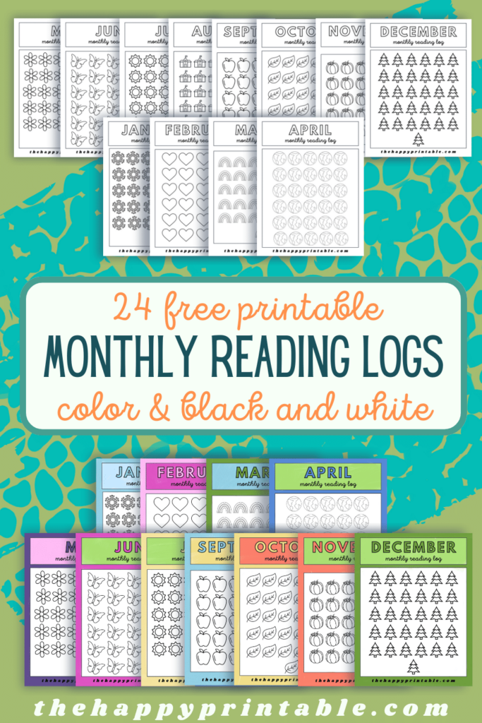 24 free monthly reading log printables in both color and black and white