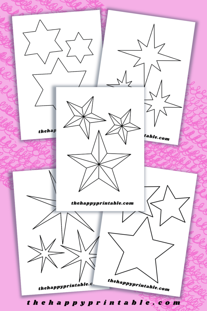 Five pages of free printable star templates to use for coloring, displays, & bulletin boards.