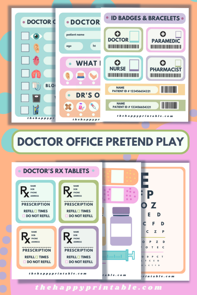 Six free pages of printables to inspire hours of doctor office pretend play!