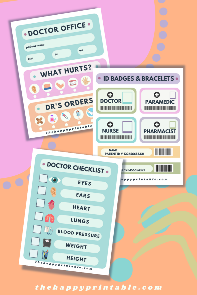 Six free pages of printables to inspire hours of doctor office pretend play!