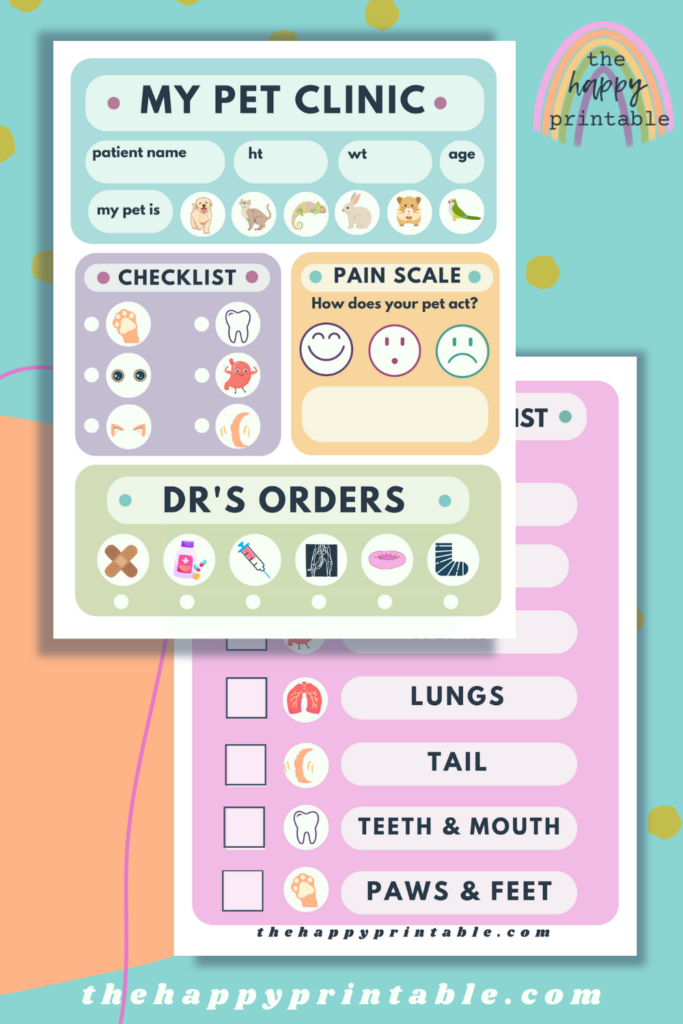 Pretend animal x rays, a vet checklist, pretend invoices and id badges, and more make up these vet office pretend play printables!